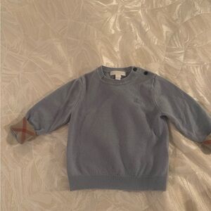 Burberry Kids 100% Cashmere Blue Sweater with Tan Accents